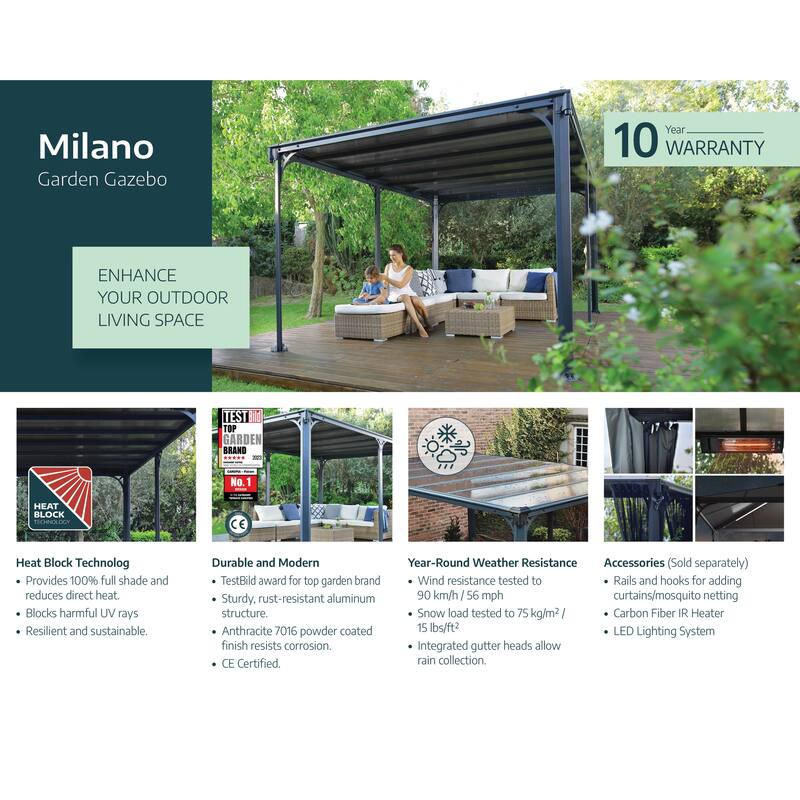 Milano 10 ft. x 10 ft. Gray/Grey Outdoor Gazebo