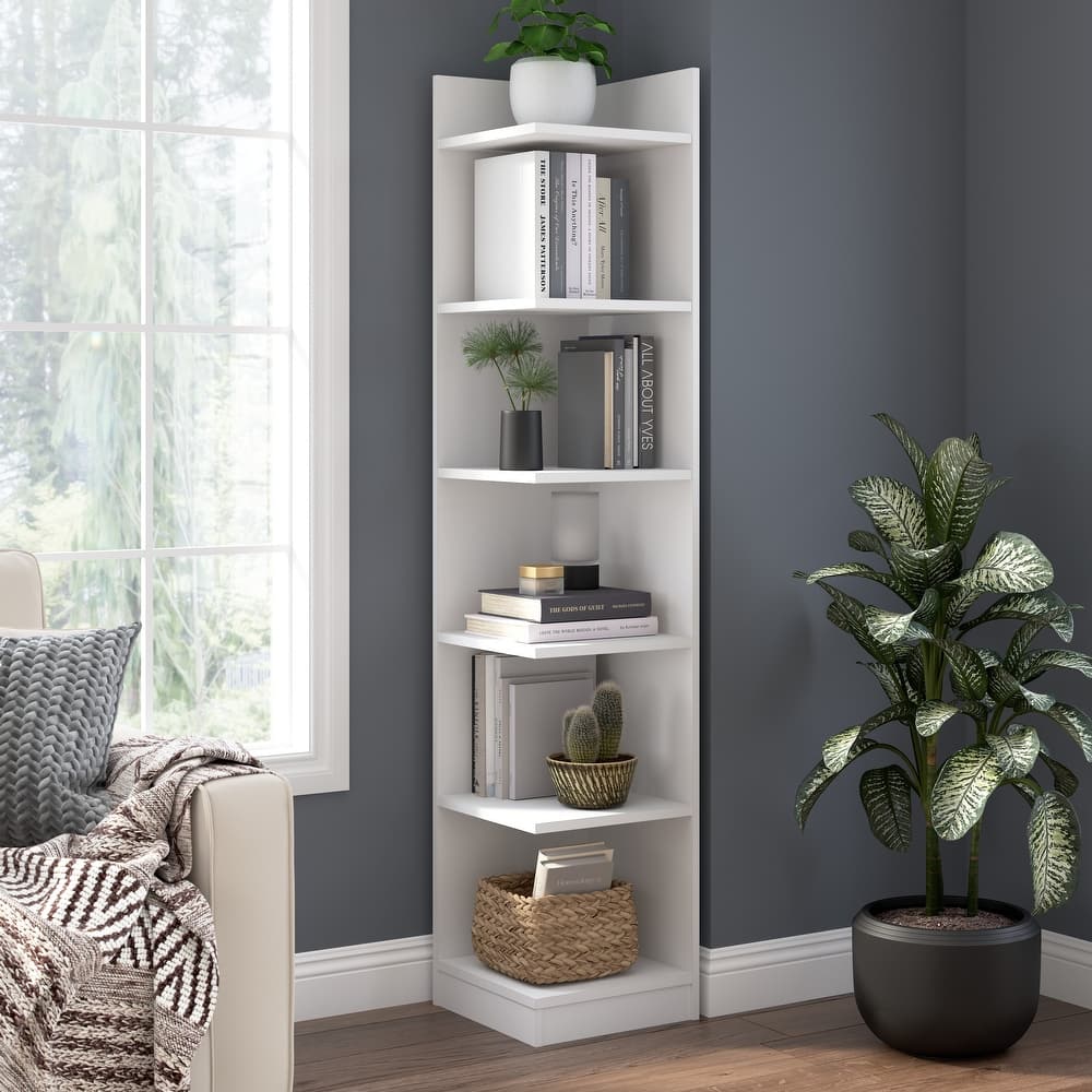 Bush Furniture Universal 15W Tall Corner Bookshelf Storage