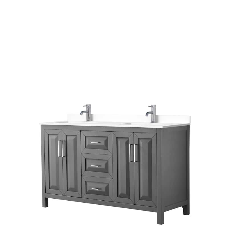 Daria 60 Inch Double Vanity, Cultured Marble Top - Dark Gray, Chrome Trim, White Cultured Marble Top