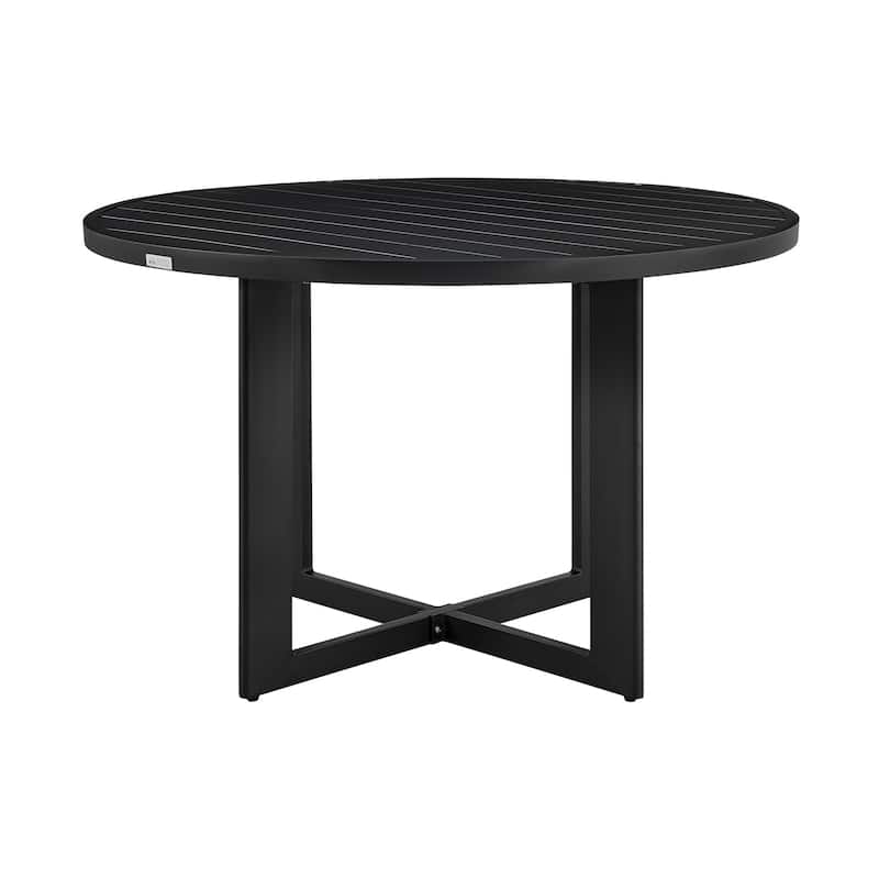 Ollie 48 Inch Patio Dining Table, Aluminum Frame and Round Tabletop, Black