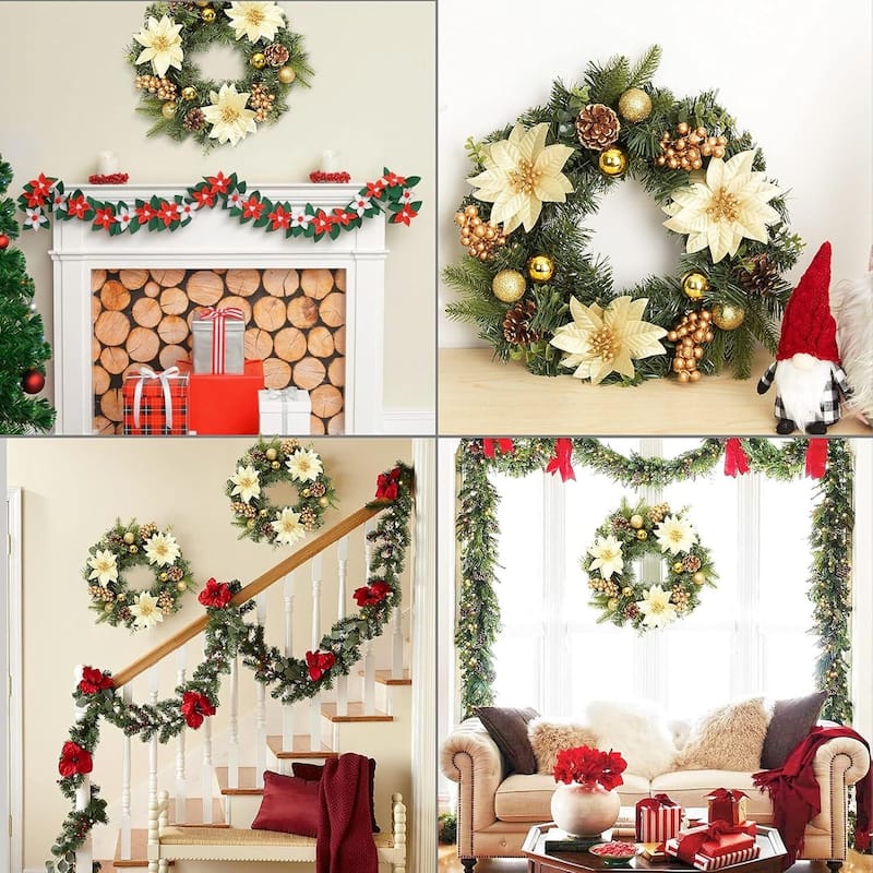 16 Inch Christmas Wreath for Front Door Fireplace Wall Window - N/A