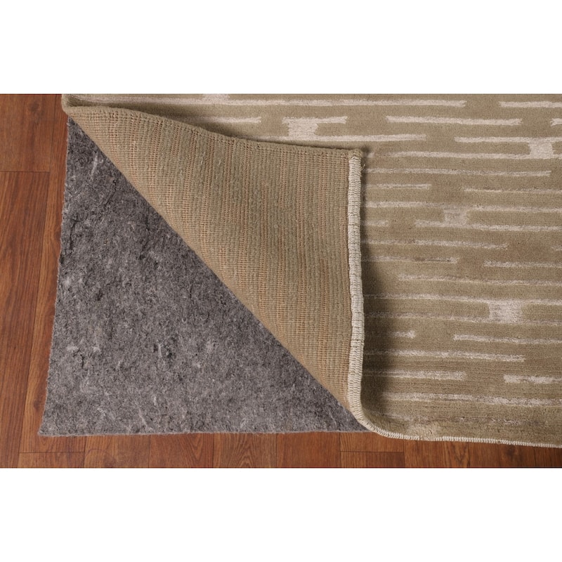 All-Over Striped Nepalese Area Rug Hand-Knotted Wool Carpet - 9'2" x 11'8"