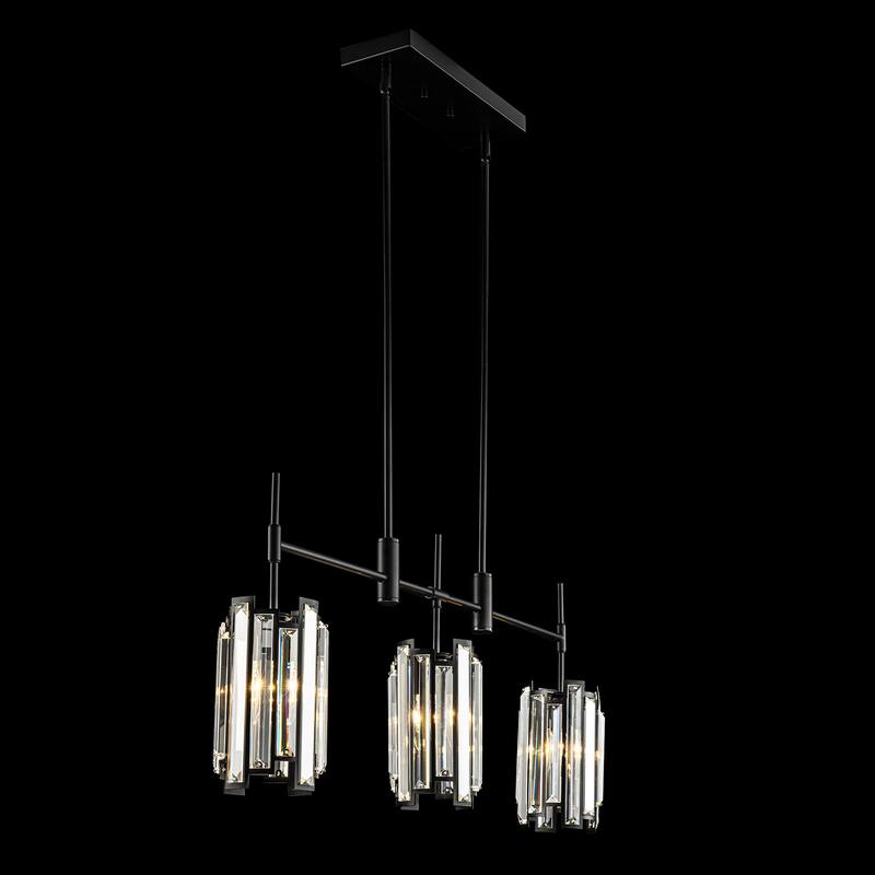 3-Light Modern Glam Linear Crystal Pendant Light Kitchen Island Lightings