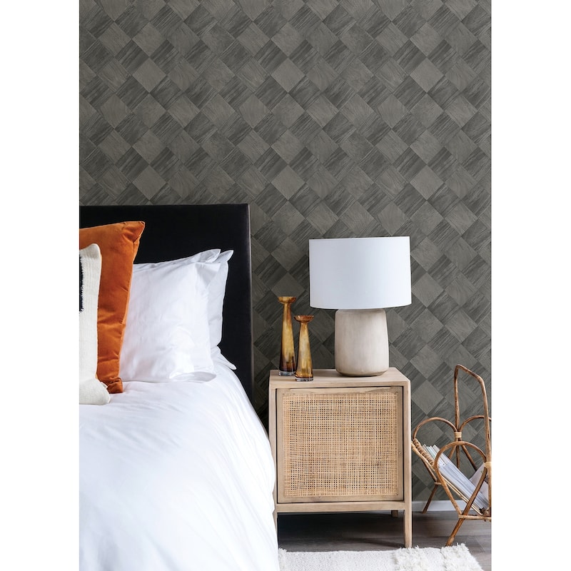 A-Street Prints Thriller Black Wood Tile Wallpaper