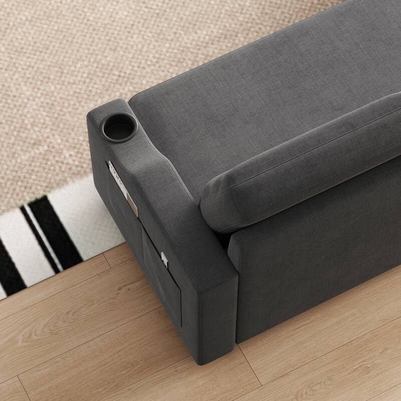 83.5-Inch Convertible Sofa Bed - Stylish Polyester Recliner with Storage for Small Spaces