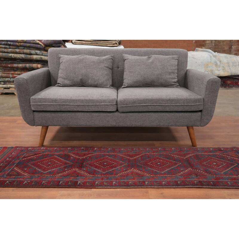 Hand Knotted Oriental 100% Wool Carpet Traditional Tribal Red Balouch Runner Rug - 7' 10'' X 2' 0''
