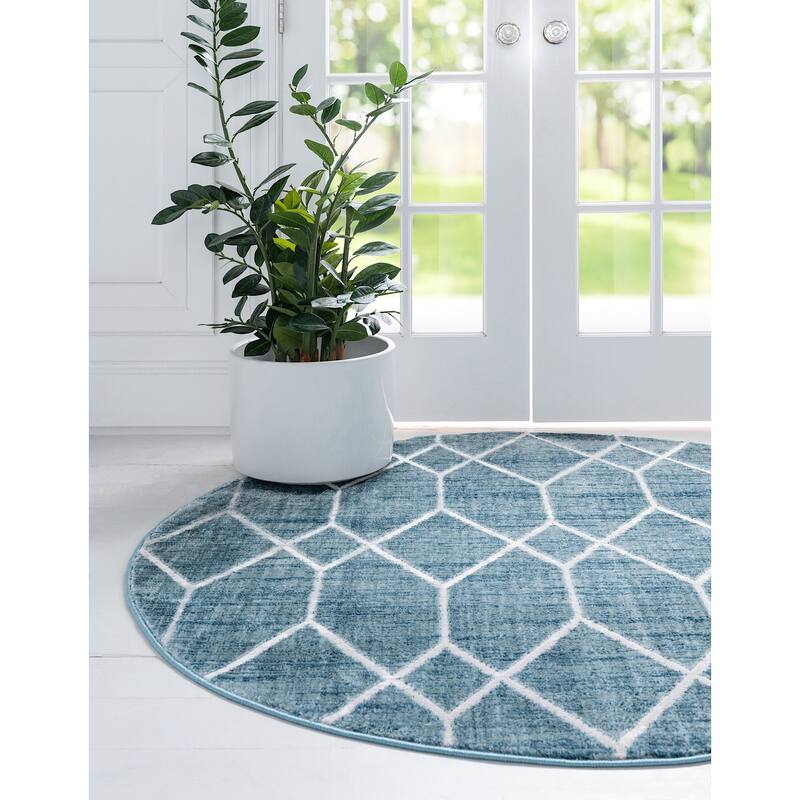 Contemporary Ahora Collection Area Rug - 7' Round - Blue
