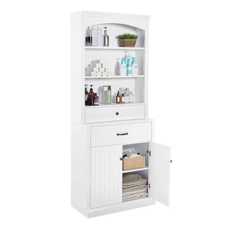 Modern Freestanding Floor Cabinet with Adjustable Shelves, Tall Bathroom Storage Cabinet with Drawers and Doors