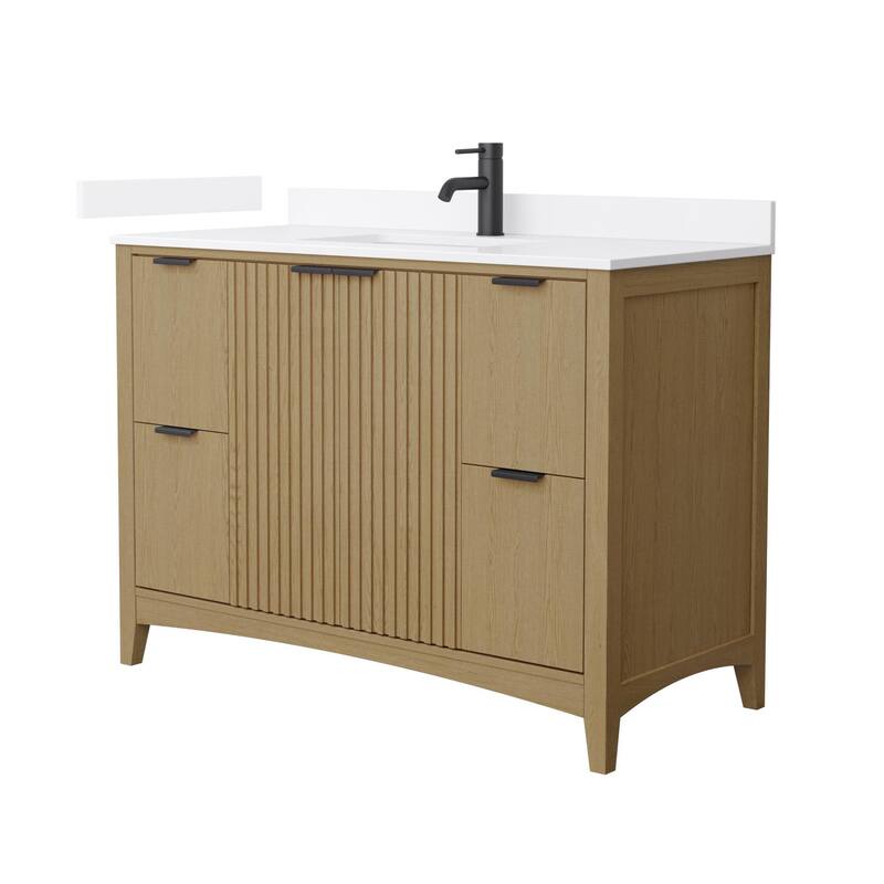 Wyndham Collection WCF9191-48S-QTZ-UNSMXX Palmilla 48" Free Standing - Natural Oak / White Quartz Top / Matte Black