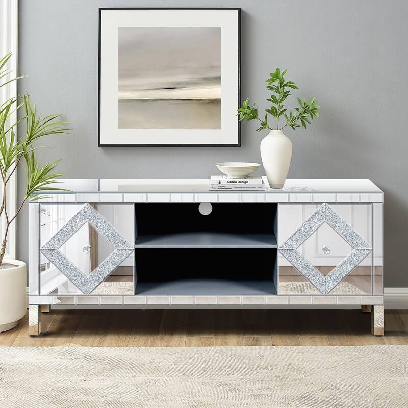 Charming Mirrored TV Stand with Abundant Storage for Living Room