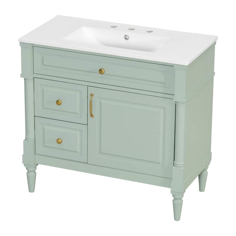 Roomfitters 36" Bathroom Vanity with Sink, Solid Wood Frame, Flip Drawer, 2 Drawers & Door Rack