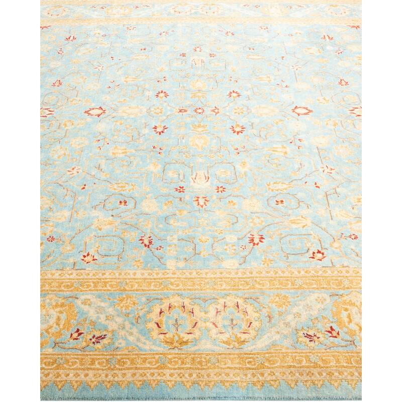 Overton Hand knotted Wool Traditional Oriental Light Blue Area Rug - 6' x 9'
