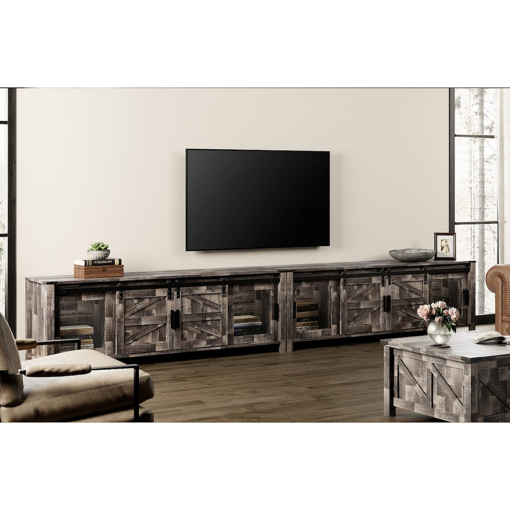 Set of 2 Sliding Barn TV Stand, Entertainment Center for 100" TV