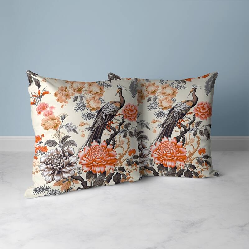Peacock Panache Faux Suede Reversible Throw Pillow Beige and Brown