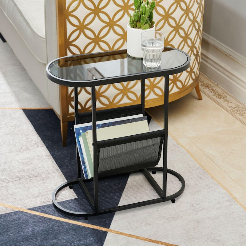 Oval Small Space Nightstand/End Table/Side Tables with Magazines Organizer Storage Space (Set of 2)