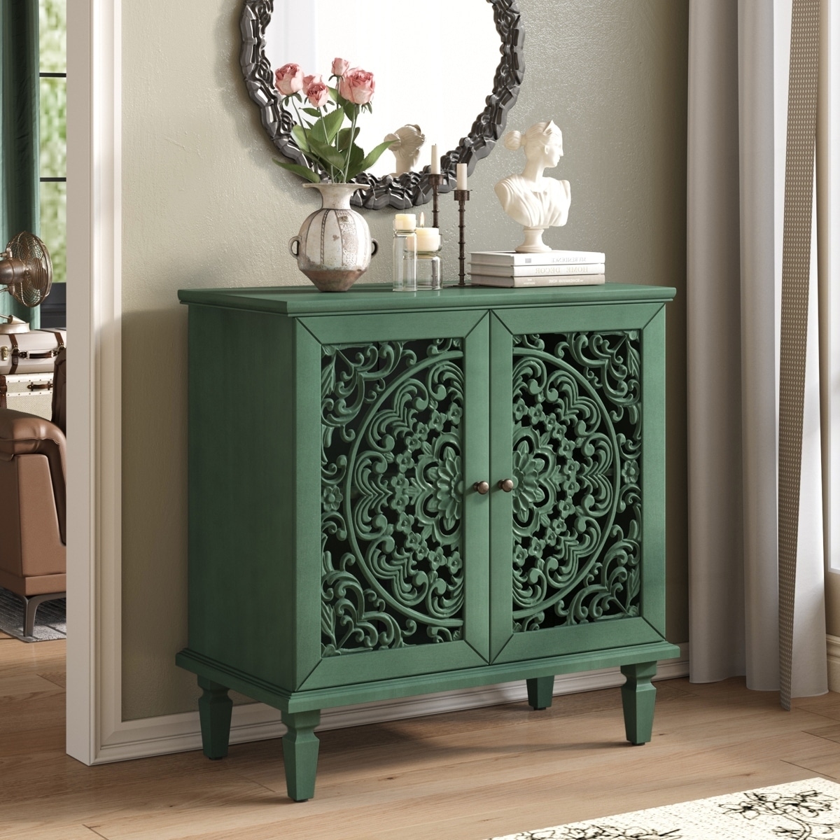 2-Door Display Storage Sideboard with Symmetrical Floral Design