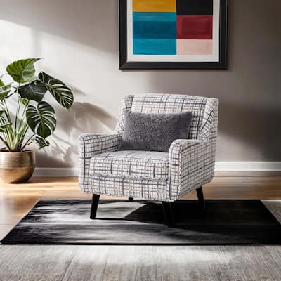 Furniture of America Lenatas Plaid Patterned Fabric Solid Wood Arm Chair