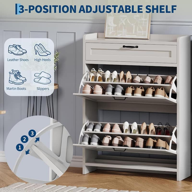 Freestanding Shoe Storage Cabinet Organizer with 2 Flip Drawers for Entryway Hallway Living Room