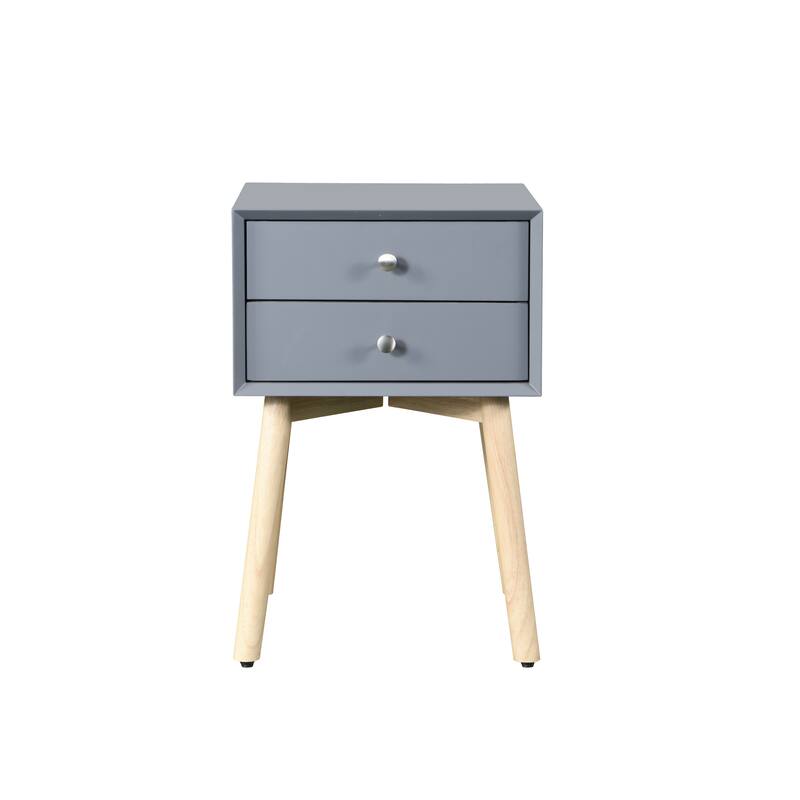 Side Table,Bedside Table with 2 Drawers and Rubber Wood Legs, Mid-Century Modern Storage Cabinet for Bedroom Living Room