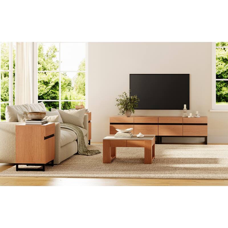 WAMPAT TV Stand and End Table Set of 3 -  70 Inch TV Stand Set of 3 - Mocha