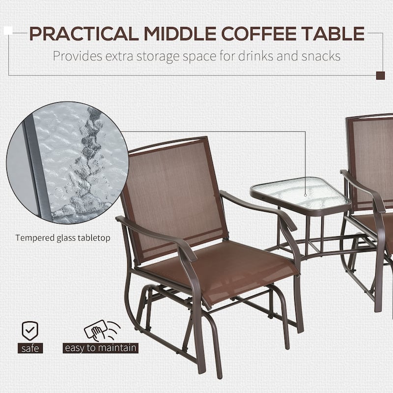 2 Person Patio Glider Rocking Chair with Built-In Tea Table for Comfortable Outdoor Seating - 76.75" L x 34.75" W x 35" H