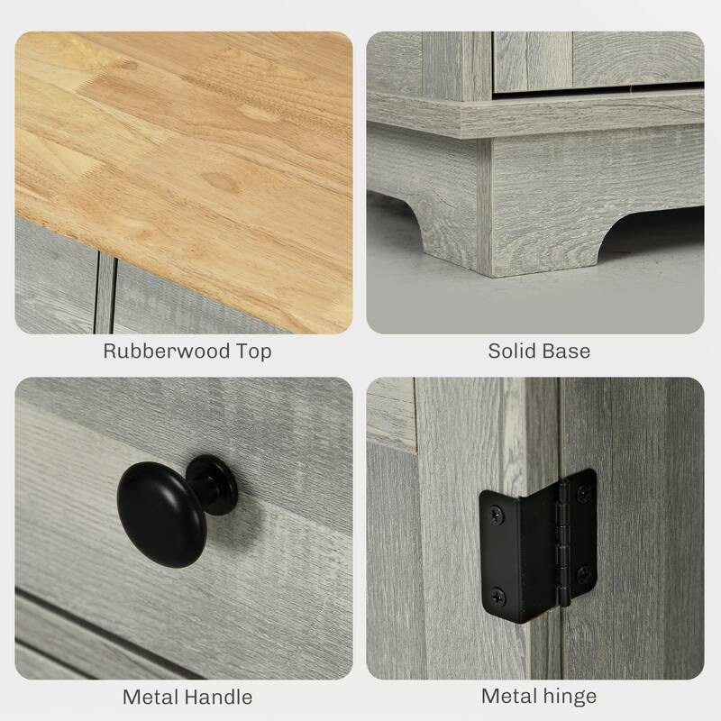 Sideboard with Solid Wood Countertop, Modern Kitchen Storage Cabinet, Coffee Bar Cabinet with 3 Drawers