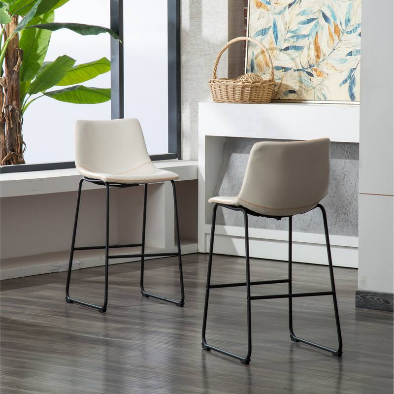 Mid-Century Modern PU Leather Barstools, Set of 2