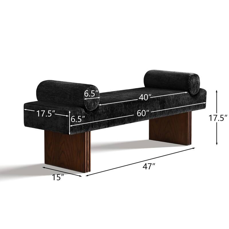 60" Upholstered Bedroom and Entryway Bench with Bolster Pillows