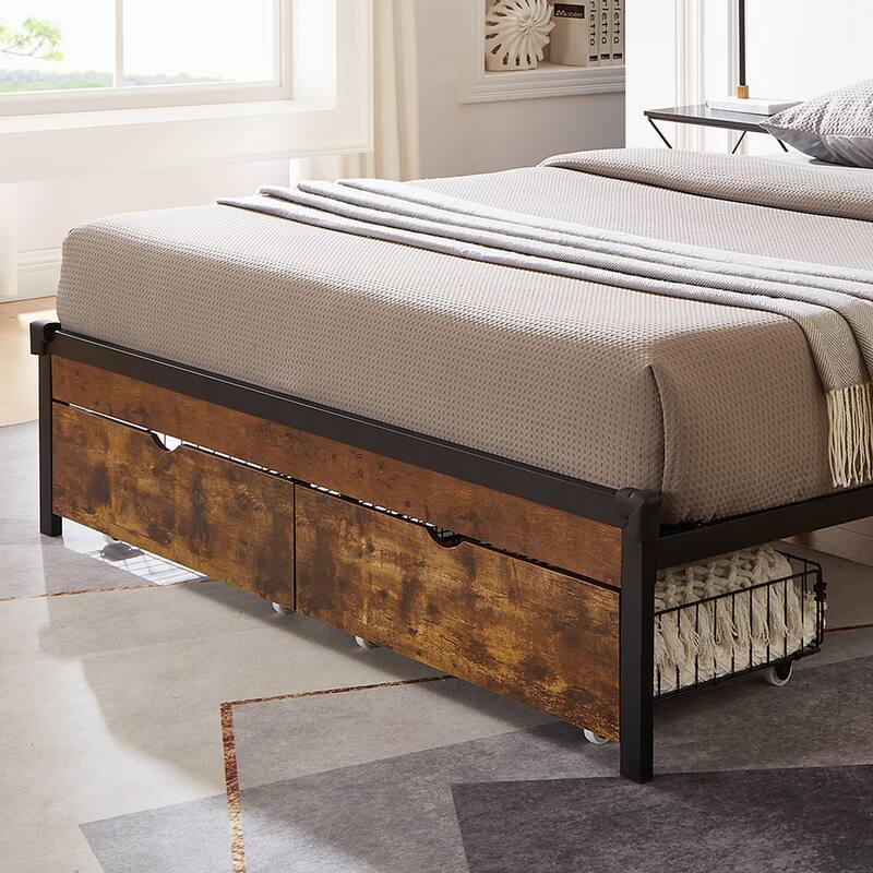 Full Solid Wood Under Bed Storage Drawer for Bedroom,Suggested for Full Size Platform Bed