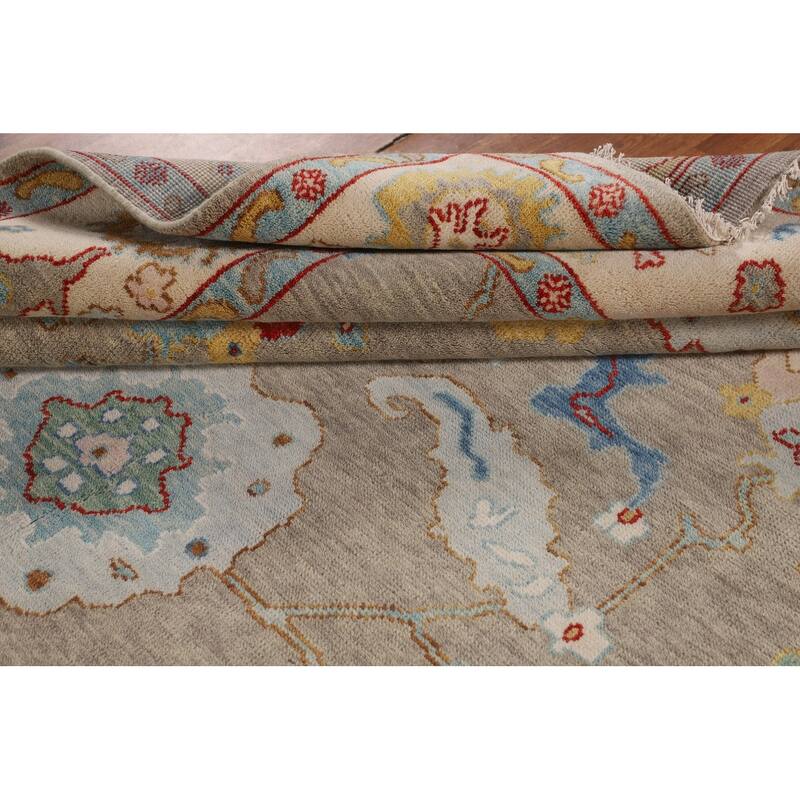 All-Over Floral Oushak Oriental Area Rug Hand-Knotted Wool Carpet - 8'8" X 11'7"