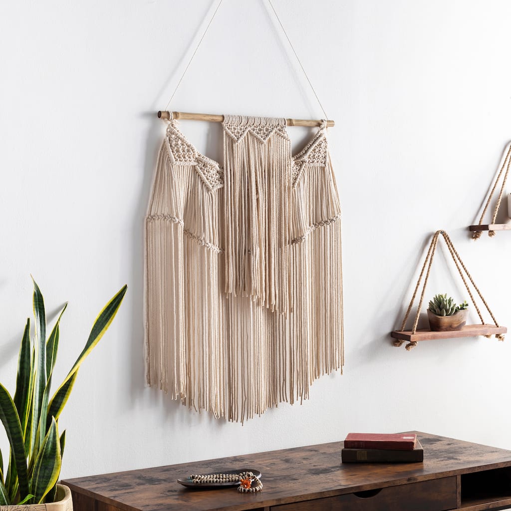 Rosalinda Detailed Fringe & Macrame Wall Hanging - 35"H x 22"W