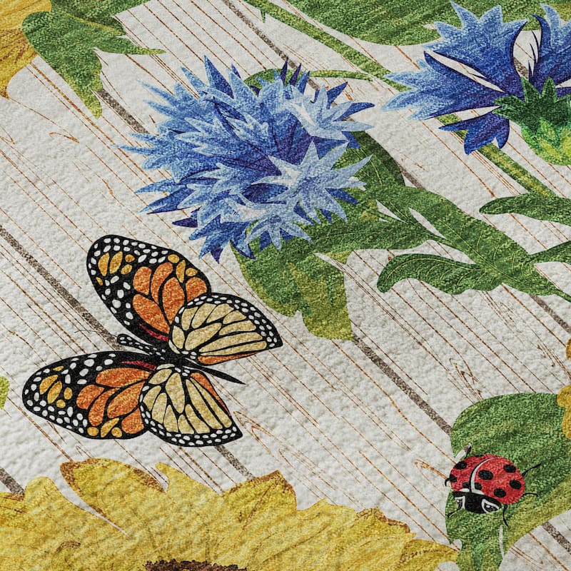 Premium Washable Super Soft Sunflower Butterfly Garden Mayfield Rug