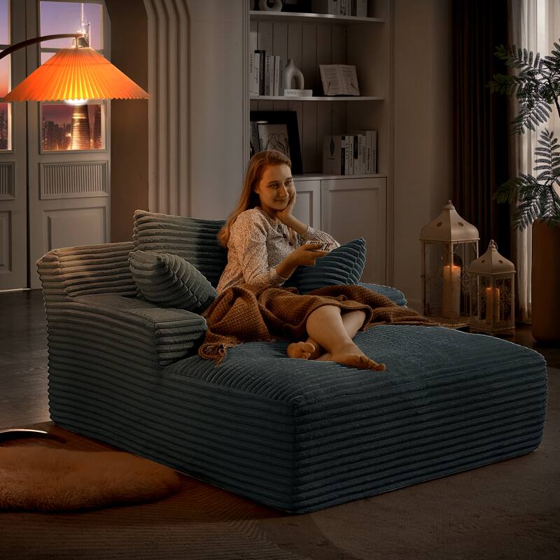 Comfy Sleeper Sofa Corduroy Upholstered Chaise Lounge with Pillows