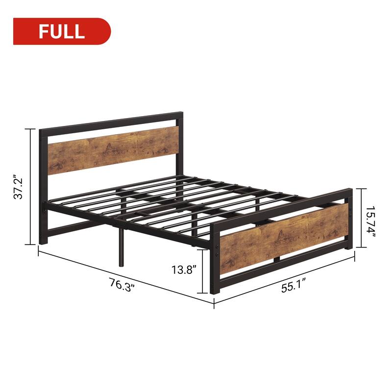 Metal Bed Frame with Headboard No Box Spring Needed