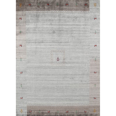 Tribal Striped Gabbeh Indian Area Rug Handmade Grey Wool Carpet - 6'9"x 8'3"