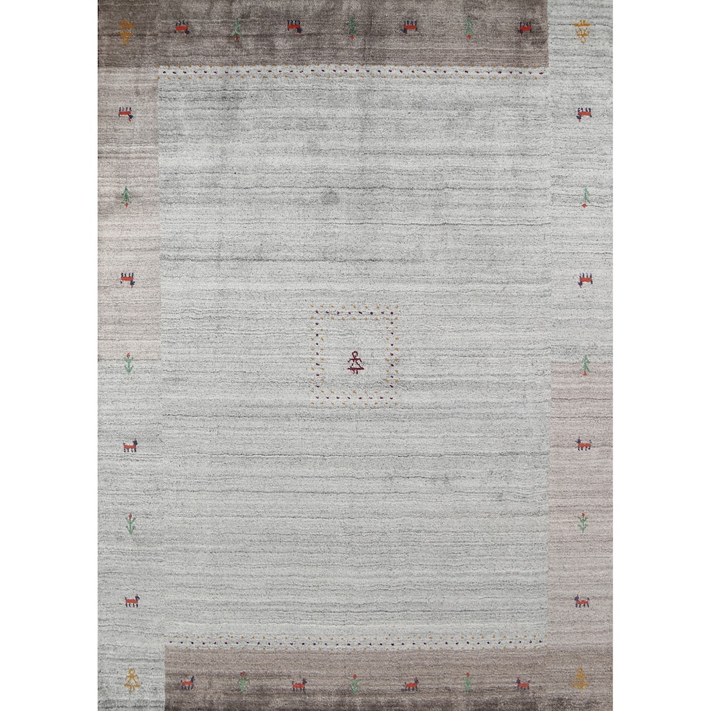 Tribal Striped Gabbeh Indian Area Rug Handmade Grey Wool Carpet - 6'9"x 8'3"