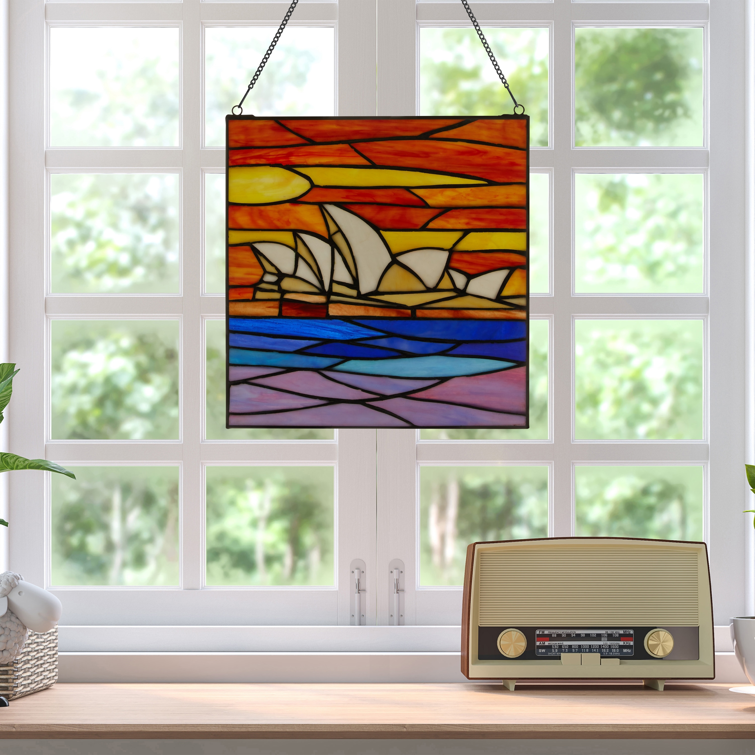 River of Goods Sydney Opera House Multicolored Tiffany-Style Stained Glass Window Panel - 12" x 0.25" x 12"