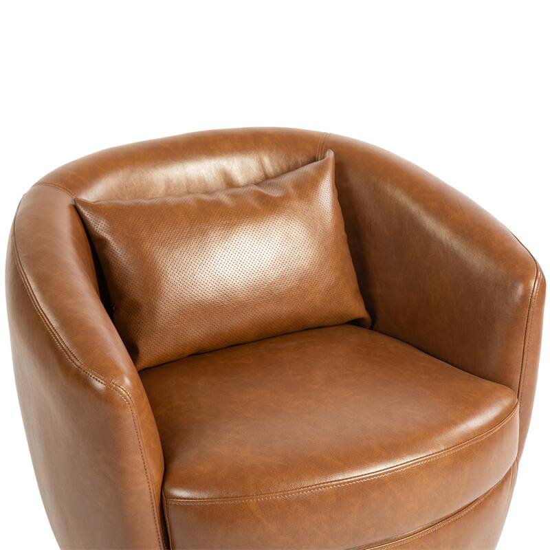 Upholstered Swivel Barrel Armchair with Storage and Metal Base