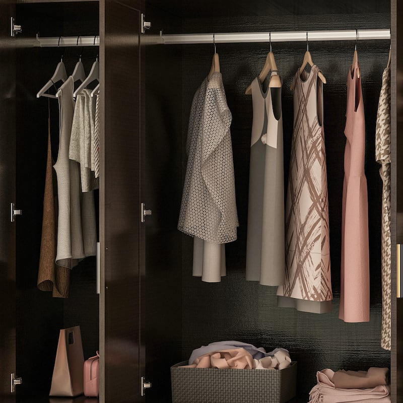 Wardrobe Armoire Wooden Closet with Mirror Storage Cubes Hanging Rod