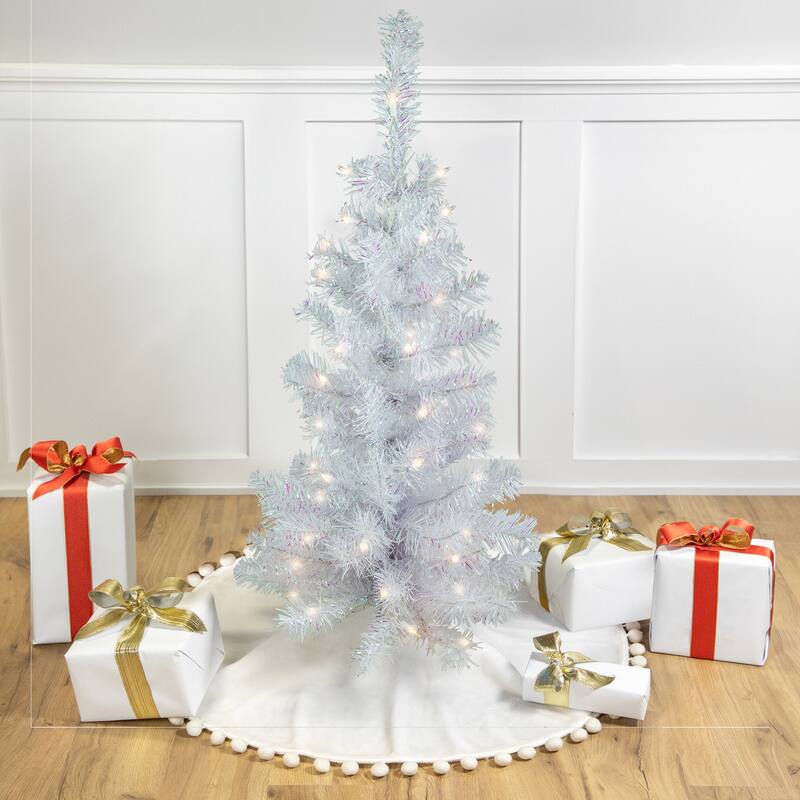 Pre-Lit Medium Rockport White Pine Artificial Christmas Tree - 3' - Clear Lights - 3 Foot