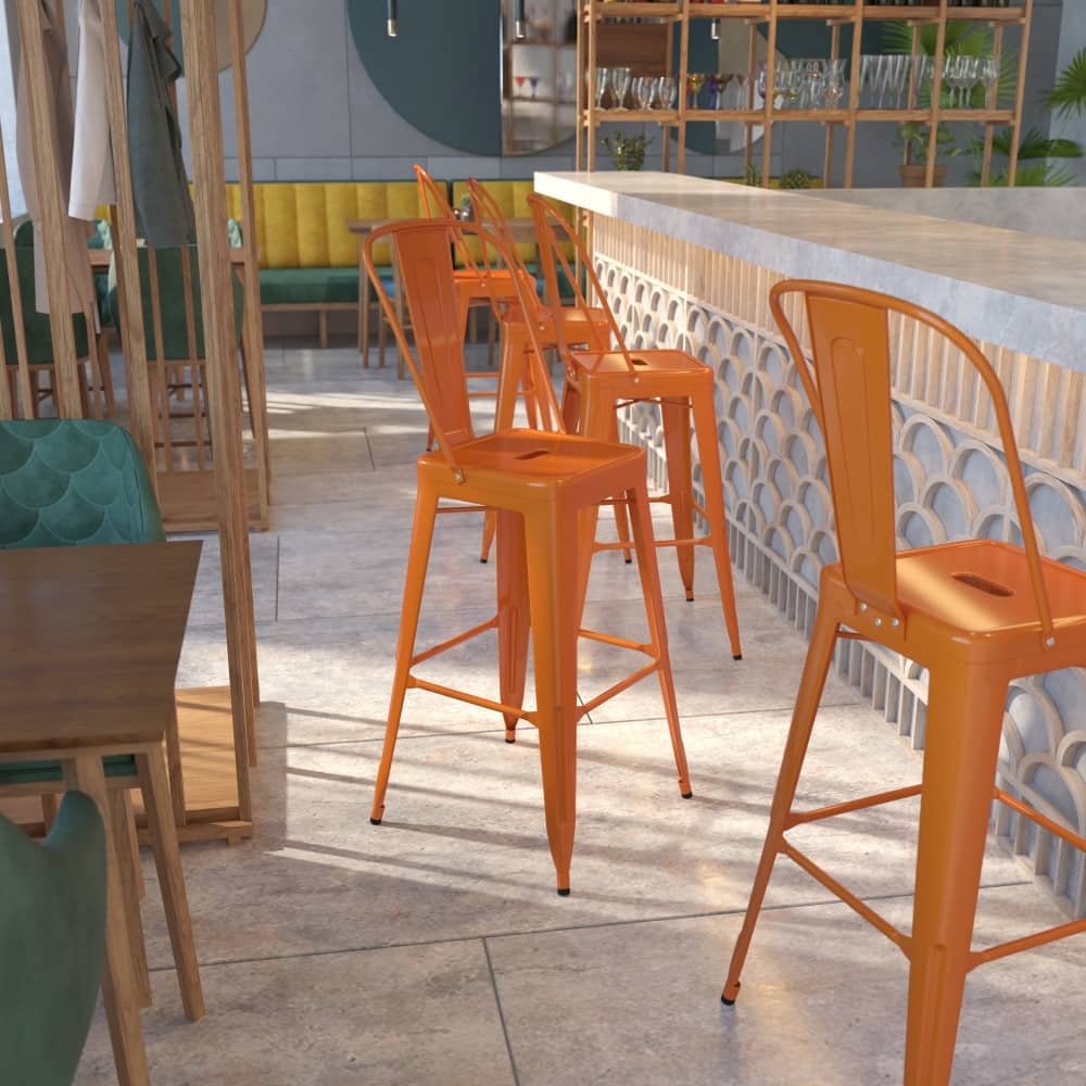 30'' High Metal Indoor-Outdoor Barstool with Back