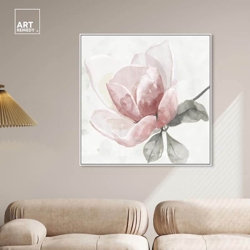 Art Remedy Faded Blush Rose Framed Floral Fine 1 Piece Canvas Wall Art