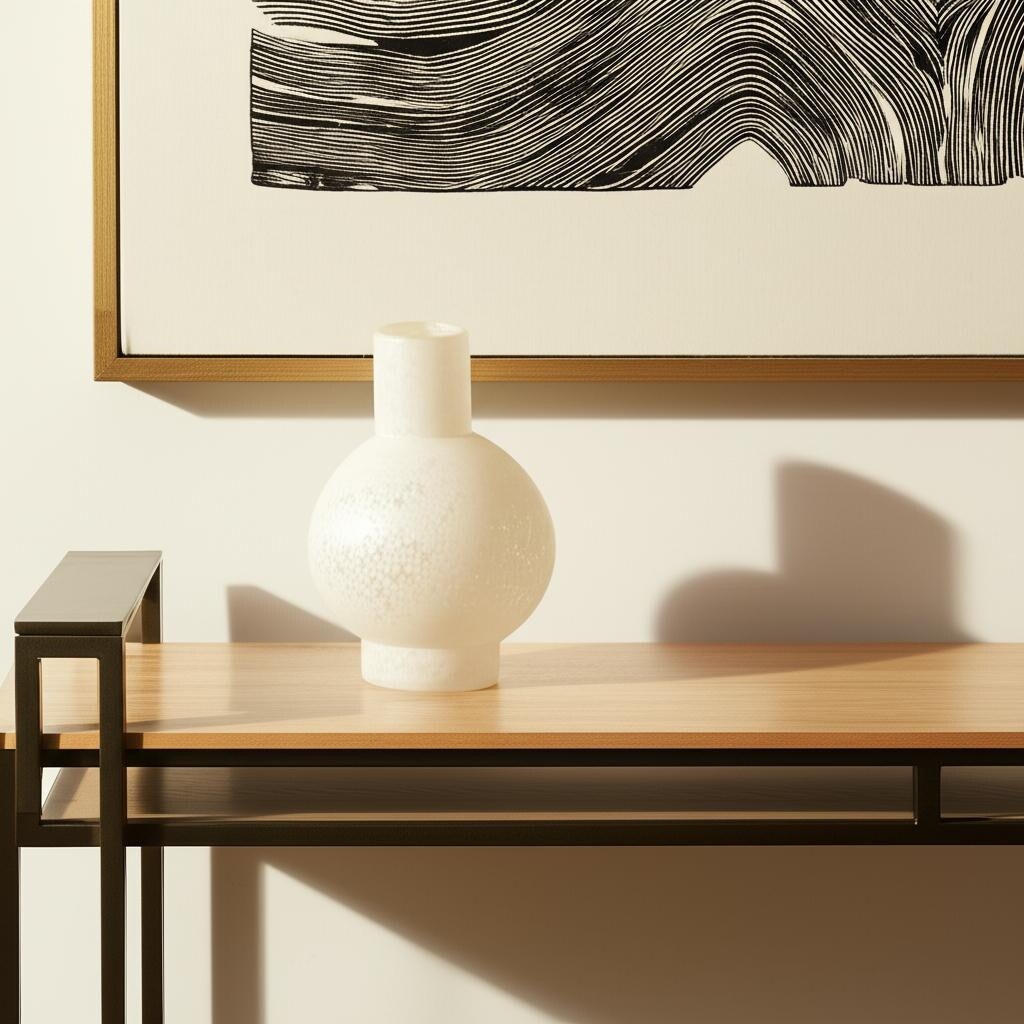 9" White Mottled Handblown Glass Table Vase - 6.89