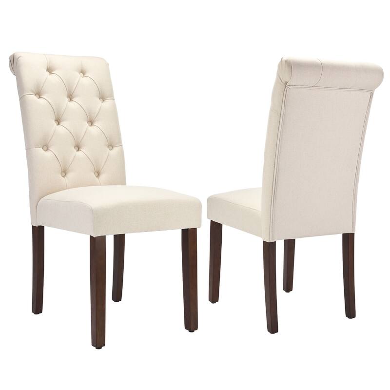 Tufted Parsons Dining Chairs - Velvet-Like Upholstery & Padded Seats for Kitchen & Dining Room - Set of 2 - Beige