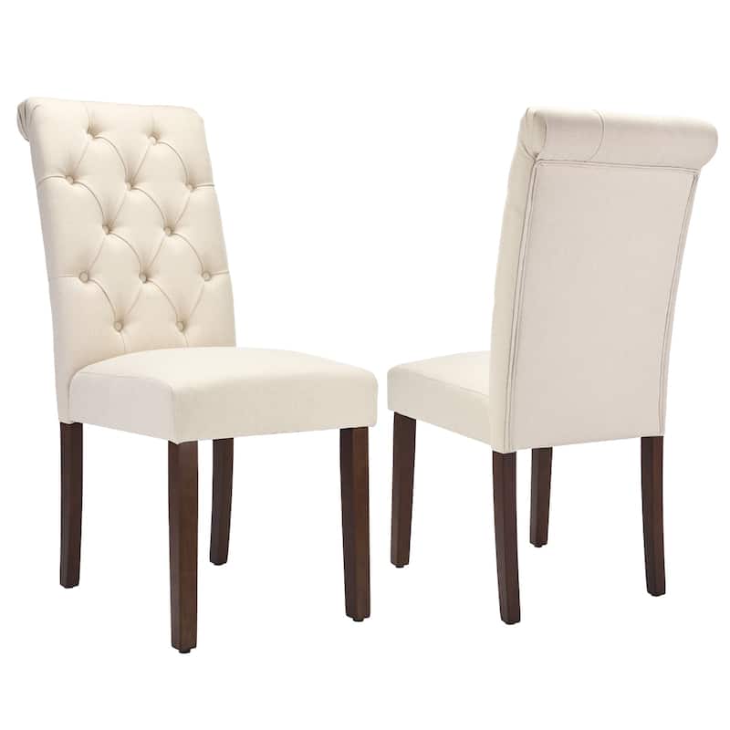 Tufted Parsons Dining Side Chairs ,Upholstered Fabric Dining Chairs Kitchen Chairs with Padded Seat(Set Of 2) - set of 2 - Beige