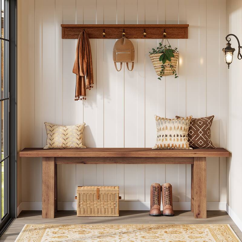 55" Farmhouse Long Bench for Entryway, Dining Room, Hallway