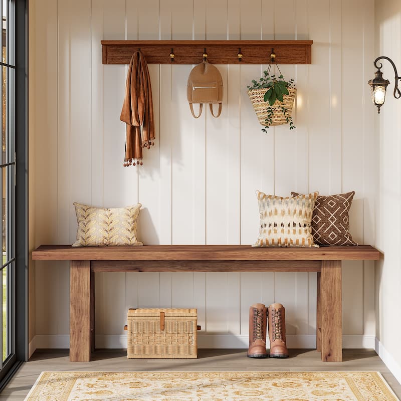55" Solid Wood Bench for Entryway, Dining Room, Hallway