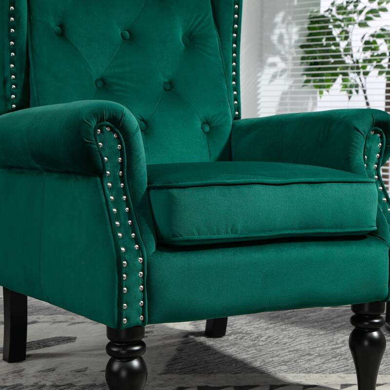 Tufted High Back Chair Living Room Wood Frame Armchair