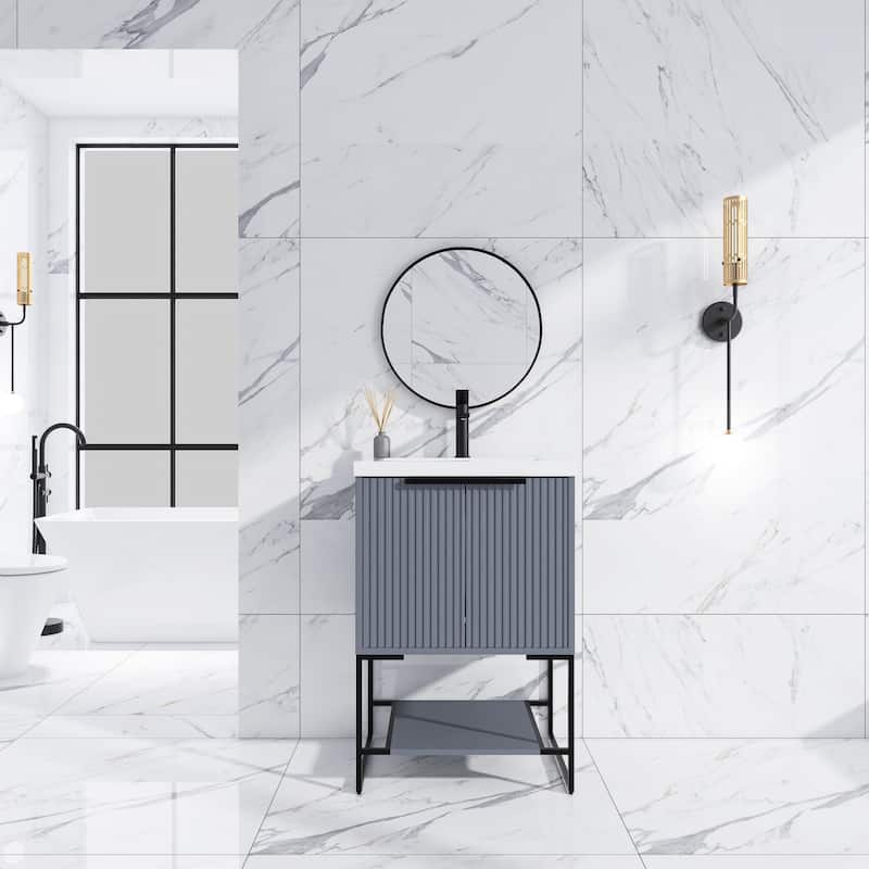 24"/30" Plywood Freestanding Bathroom Vanity Set with White Sink