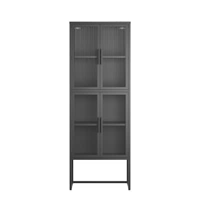 Benvolio 65.35-inch Black Four Door Metal Storage Cabinet with Fluted Clear Doors - 65.35